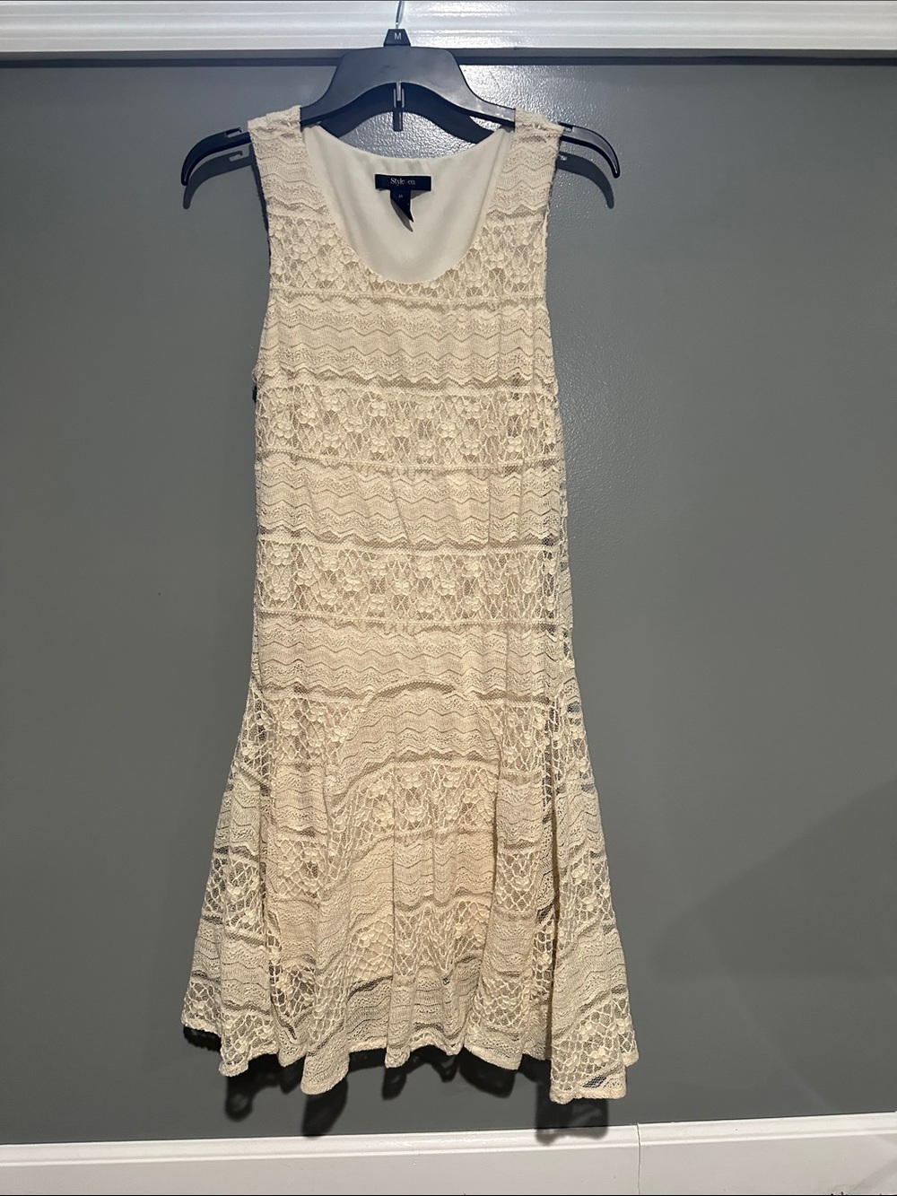 Style & Co. Lace Tiered Cream Mini Dress